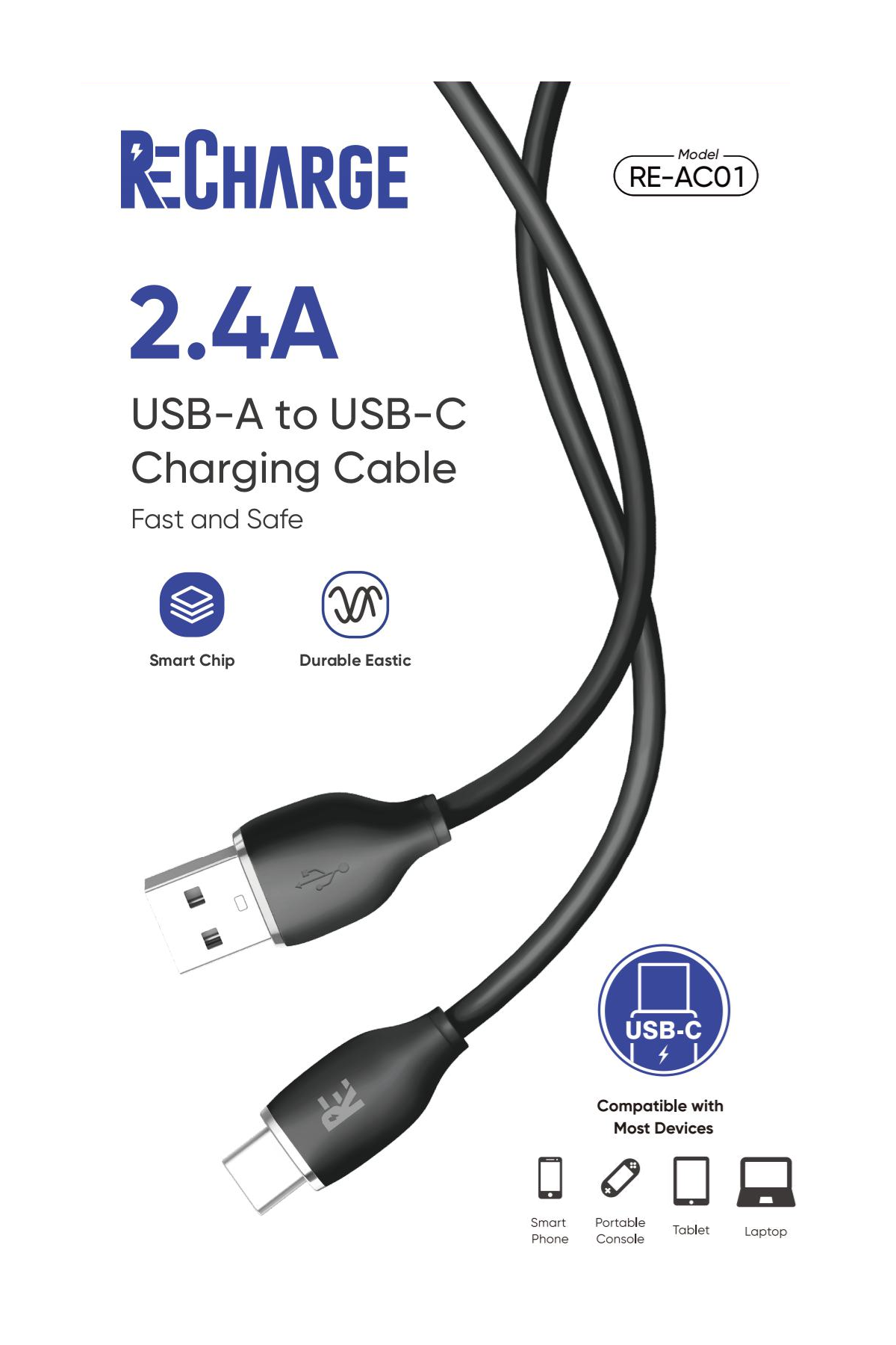 ReCharge USB-A to Type-C 3FT Cable